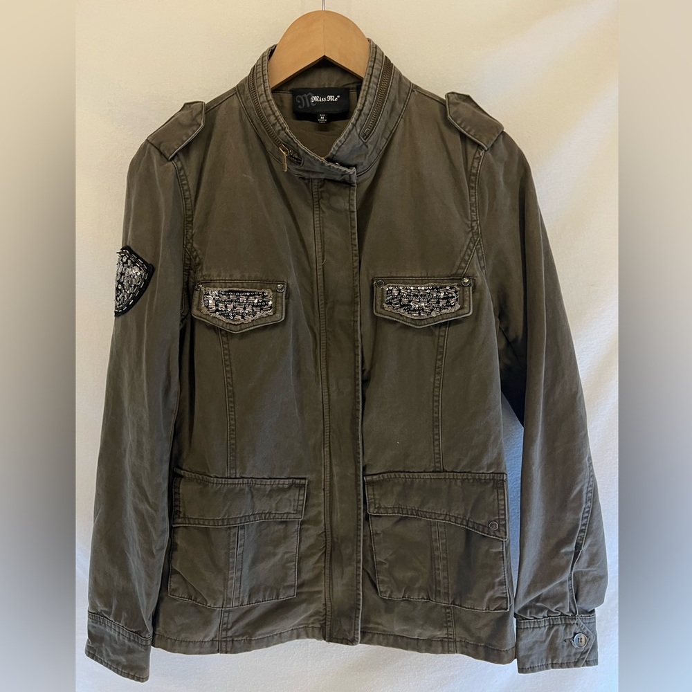 Miss Me Y2K Women’s Jacket Embellished Military Style Army Green Size M